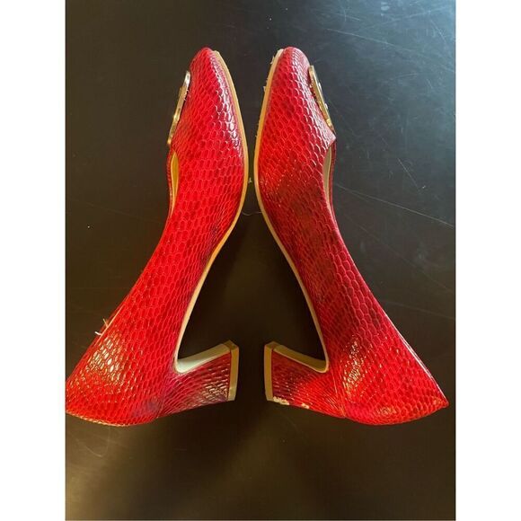 Tory Burch Double Logo Embossed Snakeskin Shoes - Picture 5 of 8